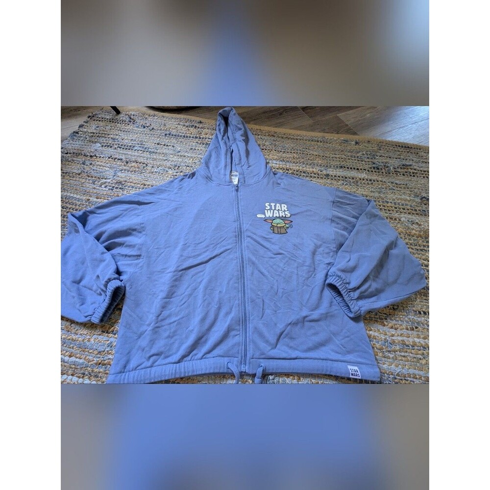 Star Wars Grogu Blue Zip Up Hoodie Jacket L Lounge Disney Minimalist Cozy Casual